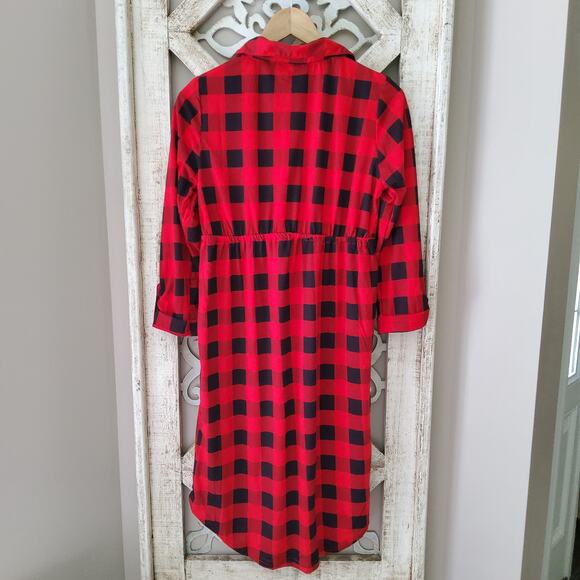 Times Two Maternity 3/4 Sleeve Collard V-Neck Elastic Waist Dress Buffalo Plaid - Picture 8 of 9